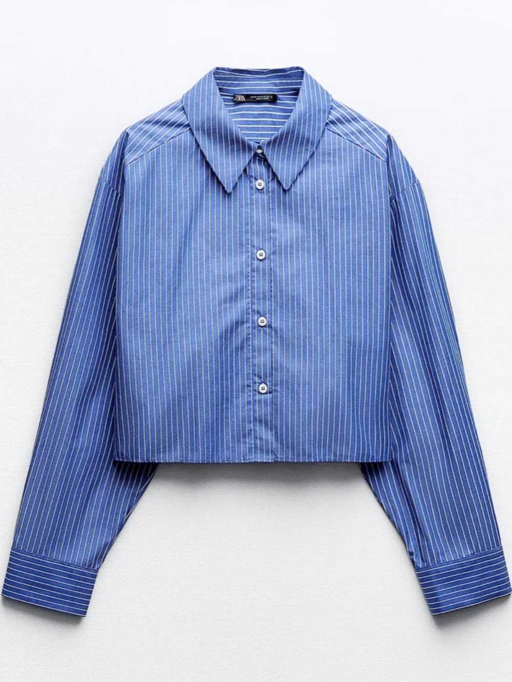 Zara Button Down Shirt, Cotton Poplin, Cropped, Blue & White Stripe, M - Picture 6 of 13